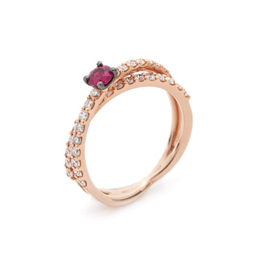 Anello Incrocio Oro Rosa Diamanti E Rubini