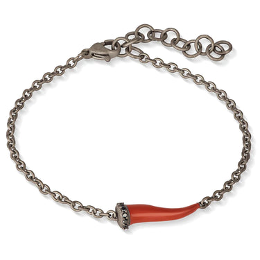 BRACCIALE CHARMS CON CORNETTO SMALTATO ROSSO IN TITANIO, 5 BLACK E CATENA