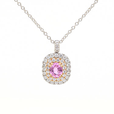 Collana Ciondolo Quadrato Zaffiro Rosa e Diamanti