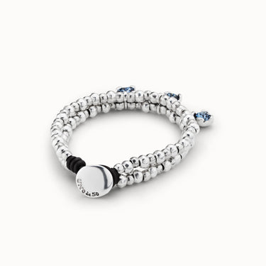 Bracciale placcato argento Sterling con doppia striscia di sfere e 3 cristalli s blu