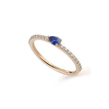 Anello Con Diamanti E Goccia Di Zaffiro Blu