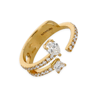 Anello In Oro Giallo 18K Fantasia con Diamanti Goccia E Princess