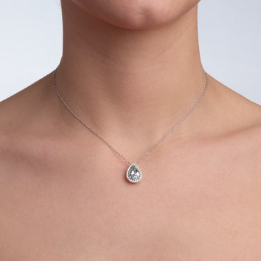 Collana Contorno Diamanti E Goccia Acquamarina Grande