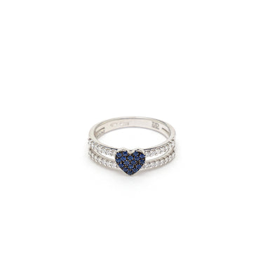 Anello Cuore Diamanti e Zaffiri Blu