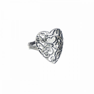 Anello cuore vittoriano traforato brunito