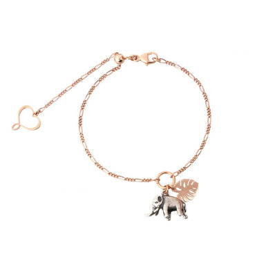 Bracciale di catena con elefante e foglia Monstera